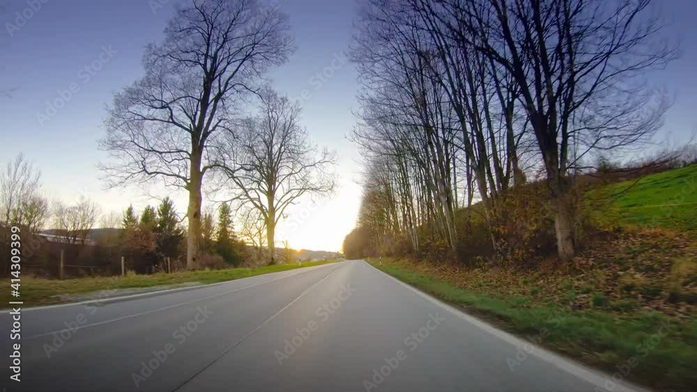 Beautiful nature, rural countryside POV drive, asphalt road, green field, trees and blue sky, car travel gopro point of view Beautiful nature, rural countryside POV drive, asphalt road, green field, trees and blue sky, car travel gopro point of view