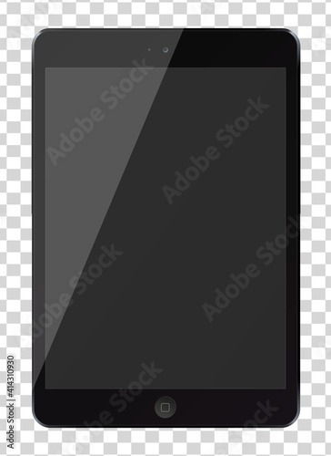 Tablet pc computer with black screen isolated on transparent background. #414310930