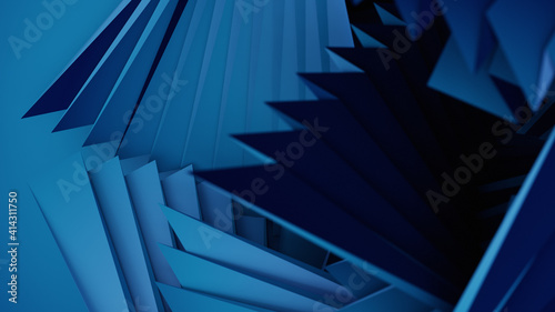 3d Render of Business Background with Paper Fan in Deep Blue Color Tone