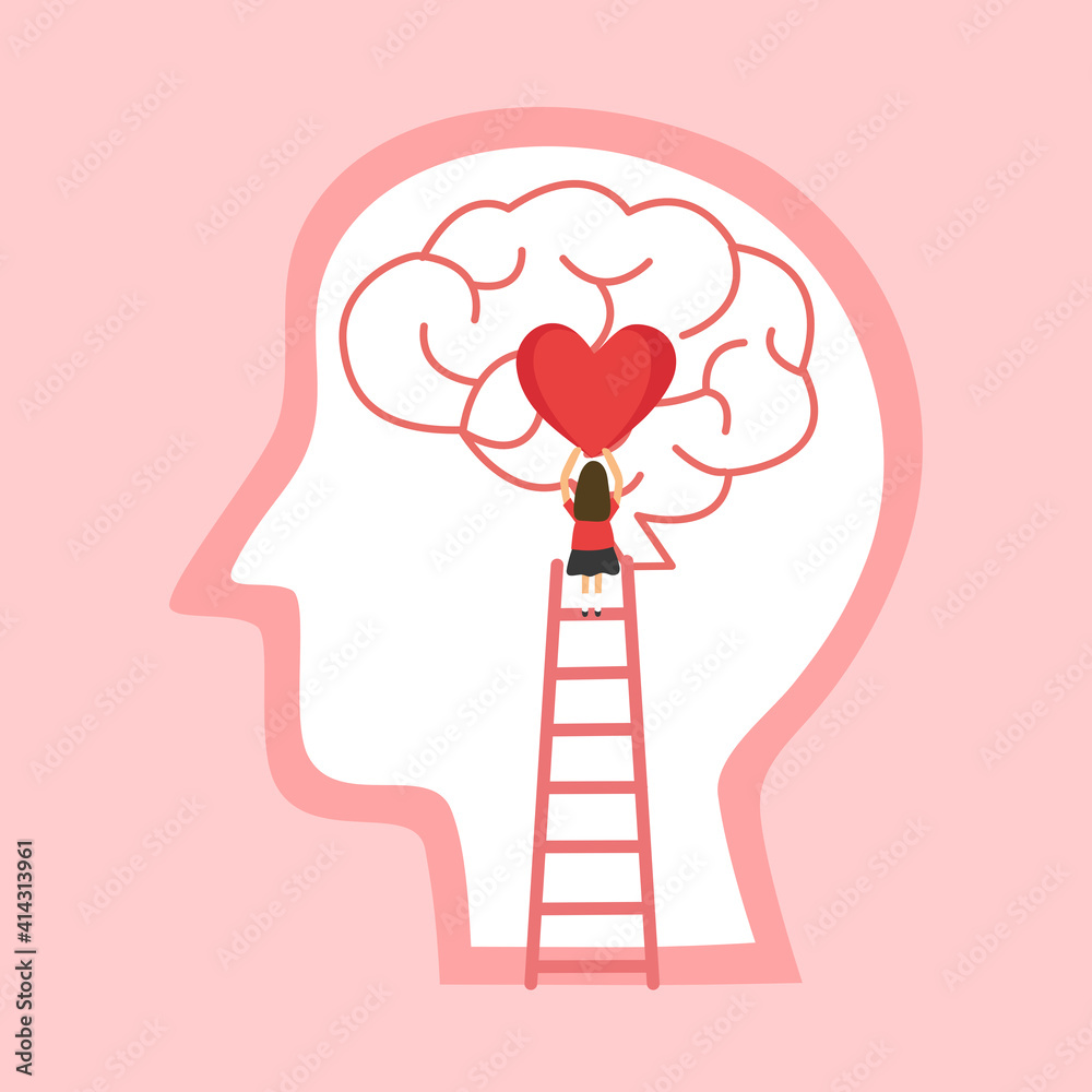 Mental health concept vector illustration. Brain and heart. World
