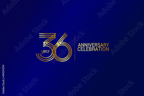 36 year anniversary celebration Gold Line. logotype isolated on Blue background for celebration, invitation card, and greeting card-Vector