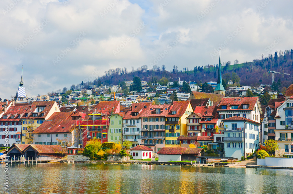 View of the city of Zug from Lake Zug, Switzerland.