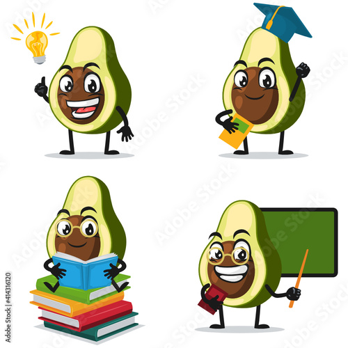 vector illustration of avocado mascot or character collection set with education theme