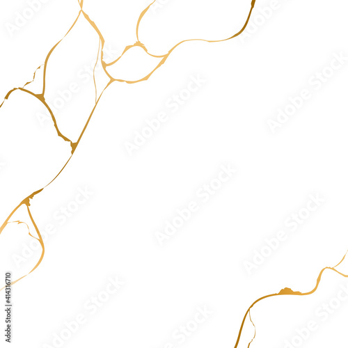 Gold kintsugi on white background. Crack and broken effects. Marble texture. Luxury design for wall art, wallpaper, wedding card, social media. Modern vector illustration.