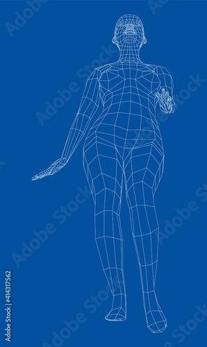 Wireframe walking woman. Vector