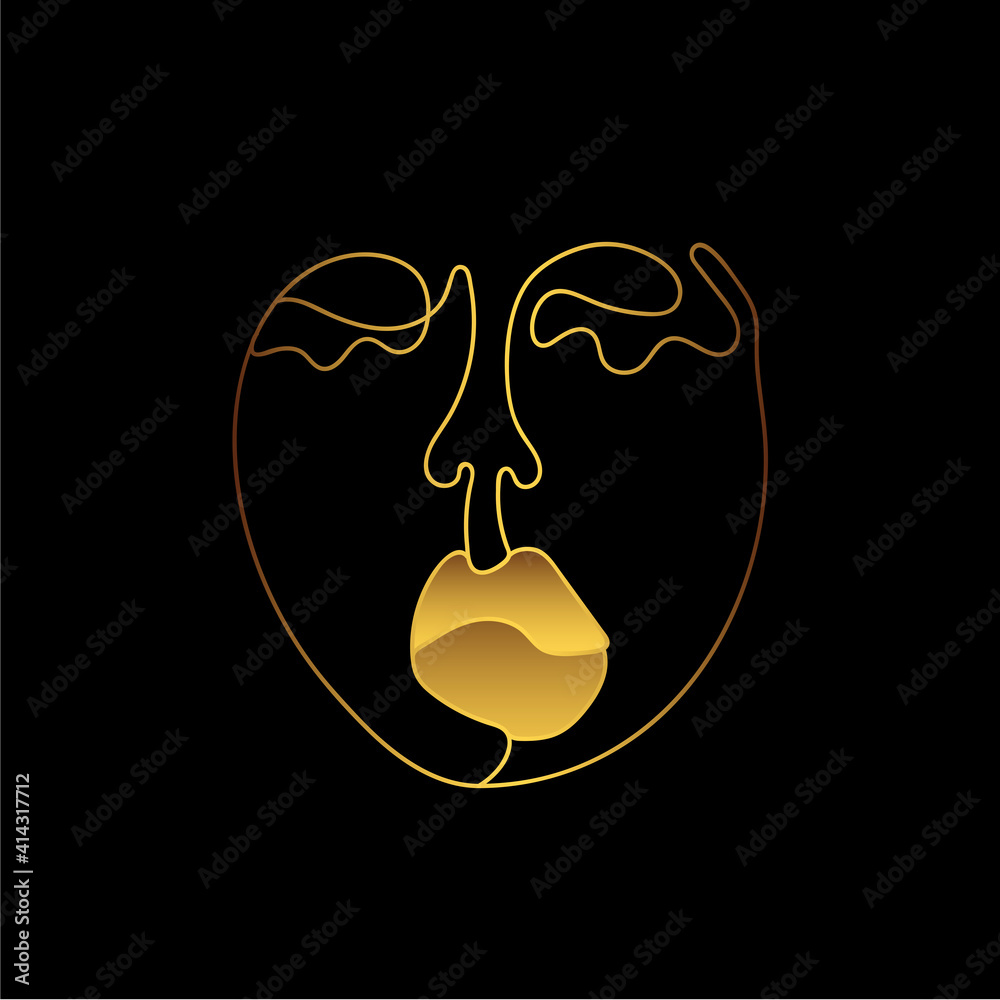 female stylized face in line art style. woman face continuous line ...
