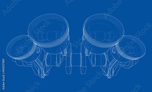Engine crankshaft with pistons outline. Vector