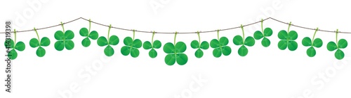 green fresh spring garland with shamrocks and cloverleaves . Vector illustration isolated on white background for st. patricks day