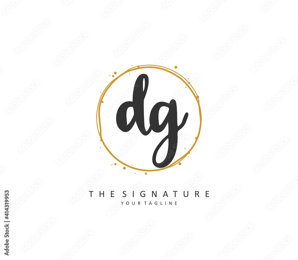 DG Initial letter handwriting and signature logo. A concept handwriting initial logo with template element.