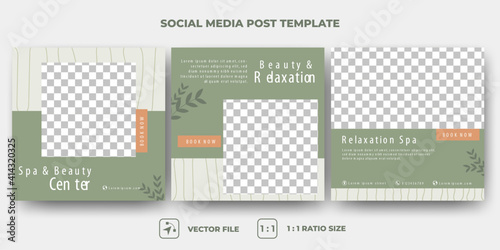Set of Spa and massage services promotion banner template. Vector design with a photo collage. Suitable for social media feed, story, flyers, banners, and web internet ads.