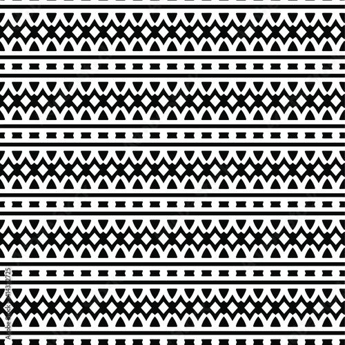  Geometric vector pattern with triangular elements. Seamless abstract ornament for wallpapers and backgrounds. Black and white colors.