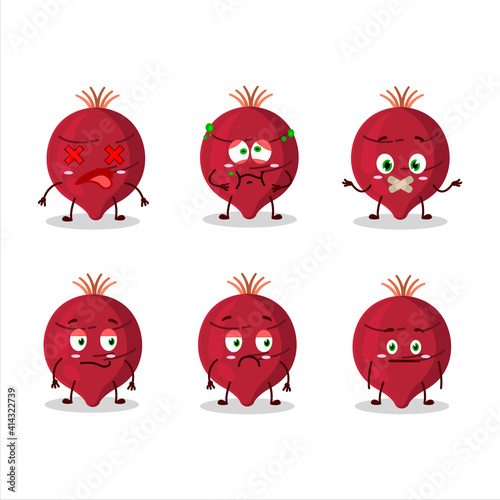 Beet cartoon in character with nope expression