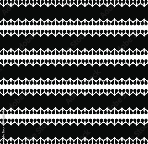  Geometric vector pattern with triangular elements. Seamless abstract ornament for wallpapers and backgrounds. Black and white colors.
