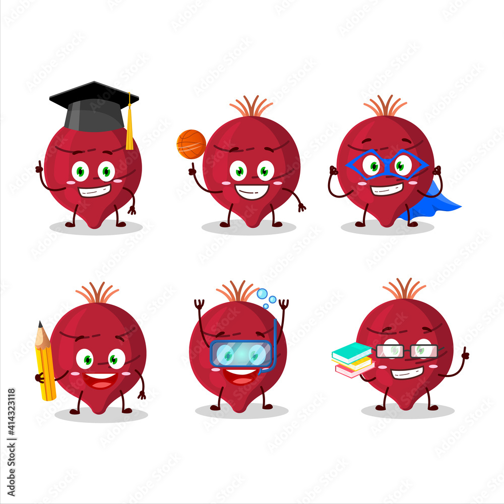 School student of beet cartoon character with various expressions School student of beet cartoon character with various expressions