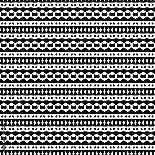  Geometric vector pattern with triangular elements. Seamless abstract ornament for wallpapers and backgrounds. Black and white colors.