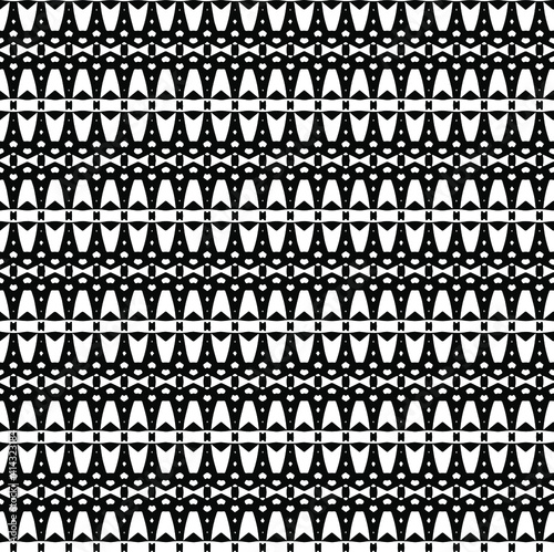  Geometric vector pattern with triangular elements. Seamless abstract ornament for wallpapers and backgrounds. Black and white colors.