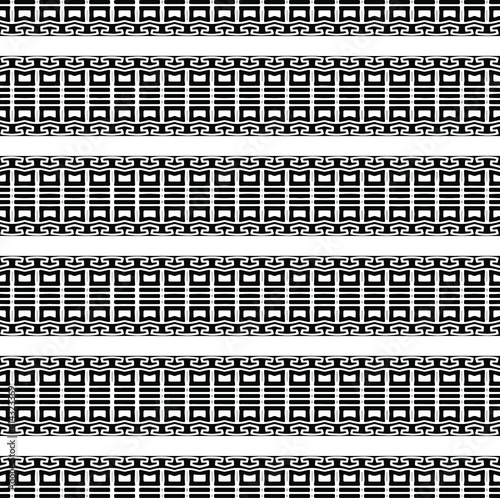  Geometric vector pattern with triangular elements. Seamless abstract ornament for wallpapers and backgrounds. Black and white colors.