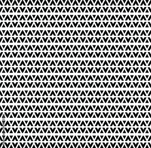 Geometric vector pattern with triangular elements. Seamless abstract ornament for wallpapers and backgrounds. Black and white colors.