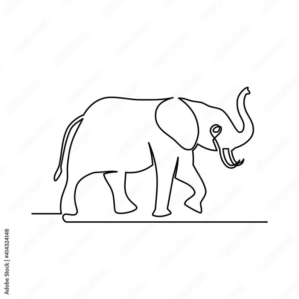 Fototapeta premium Drawing of one continuous line of elephant animal. Continuous line drawing of elephant animal. Templates for your designs. Vector illustration
