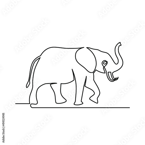 Drawing of one continuous line of elephant animal. Continuous line drawing of elephant animal. Templates for your designs. Vector illustration