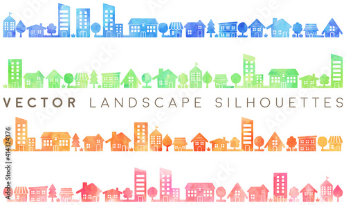 watercolor vector landscape silhouettes