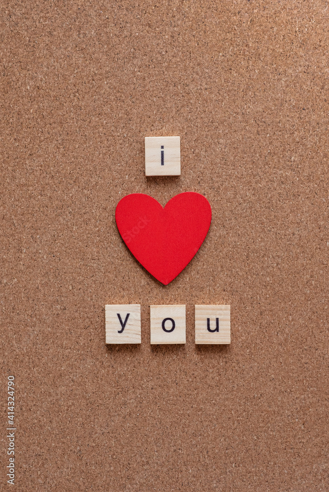 I love you wooden letters on cork board red heart I love you wooden letters on cork board red heart