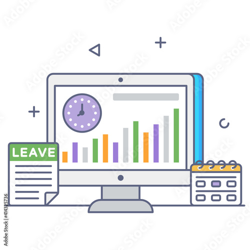 
An office attendance software flat outline vector design

