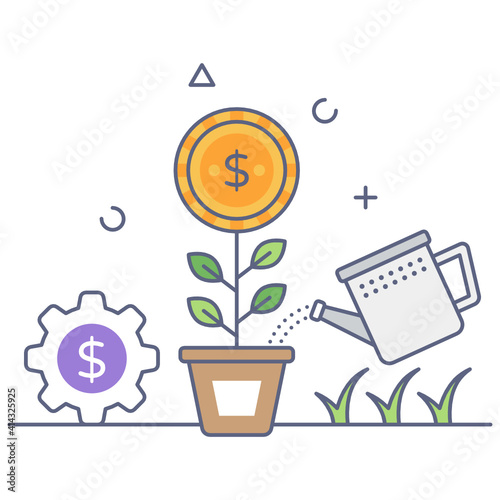 
Money making flat outline icon, editable vector 
