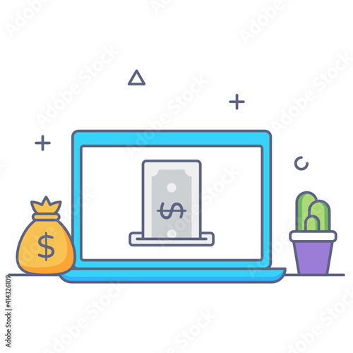 
A conceptual icon of online income in flat outline style
