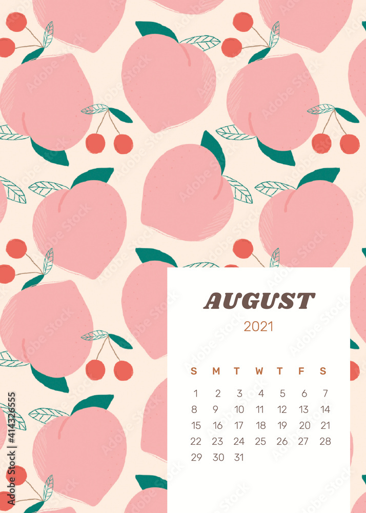Yearly 2021 August calendar vector 