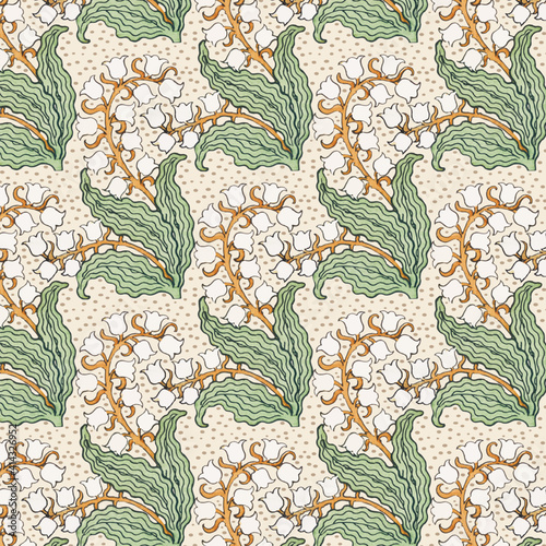 Art nouveau lily of the valley flower vector pattern