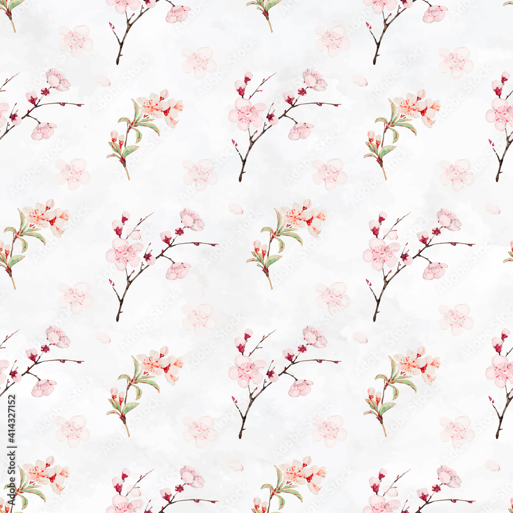 Plum blossom seamless pattern vector background, remix from artworks by Megata Morikaga