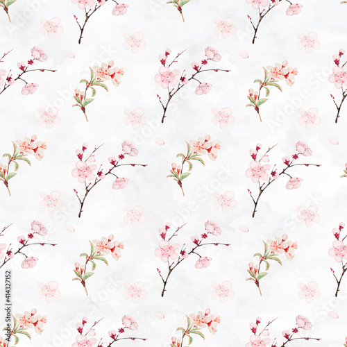 Plum blossom seamless pattern vector background  remix from artworks by Megata Morikaga