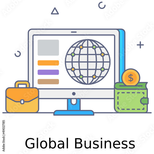 
Globe inside monitor showcasing global business icon
