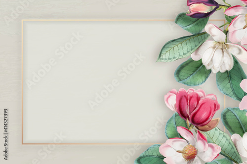 Pink blooming floral frame vector