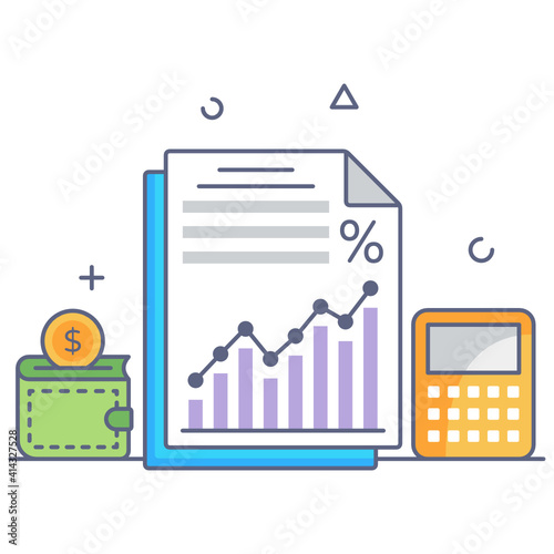 
Report with number cruncher and wallet denoting financial data 
