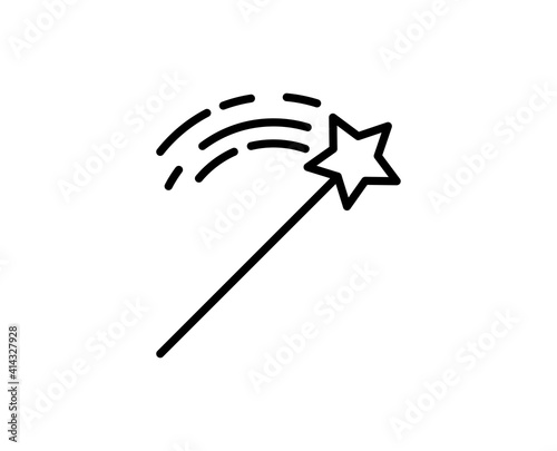 Line Magic wand icon isolated on white background. Outline symbol for website design, mobile application, ui. Magic wand pictogram. Vector illustration, editorial stroke. Eps10