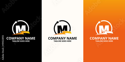 Flash initial letter M Logo Icon Template. Illustration vector graphic. Design concept Electrical Bolt and electric plugs With letter symbol. Perfect for corporate, more technology brand identity