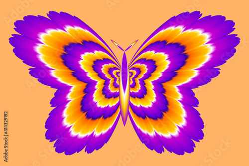Yellow and purple butterfly. Motion illusion. 