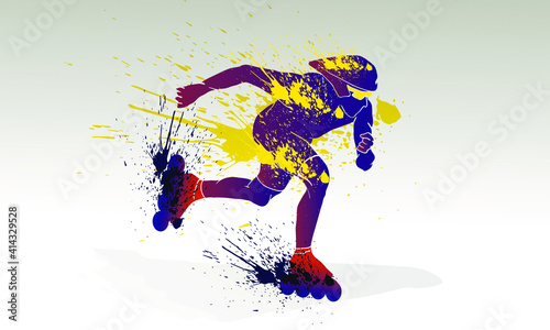 Silhouette of an athlete on roller skates and a helmet