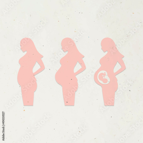 Paper craft pregnant woman character set vector