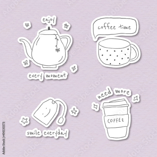 Cute coffee doodle journal sticker set vector