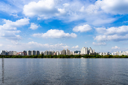 Photography A panoramic view of the city with a view of the Han River in Seoul
