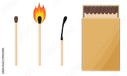 A box of matches, a match burning and burnt.