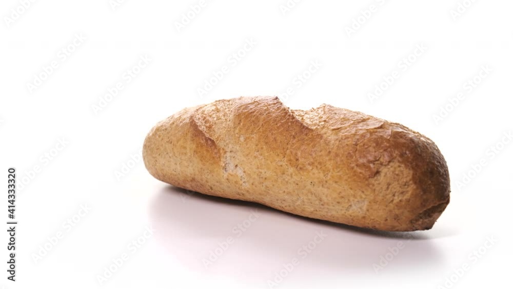 beautiful loaf of white bread, ready for breakfast on white background. Fresh bread, just from the oven on turntable isolated. beautiful loaf of white bread, ready for breakfast on white background. Fresh bread, just from the oven on turntable isolated.