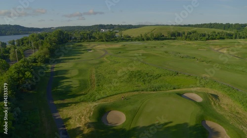 Aerial Pan of a Golf Course in Long Island New York photo