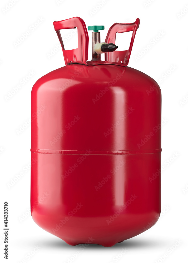 Helium tank. Metal liquefied compressed helium gas container for