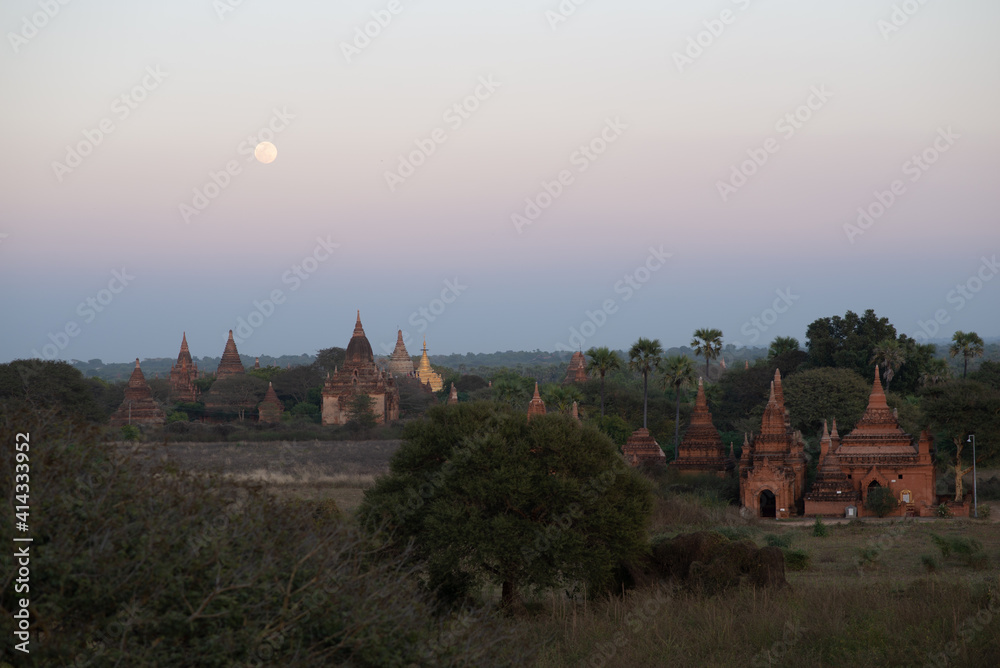 pagodas and moon in Myanmar