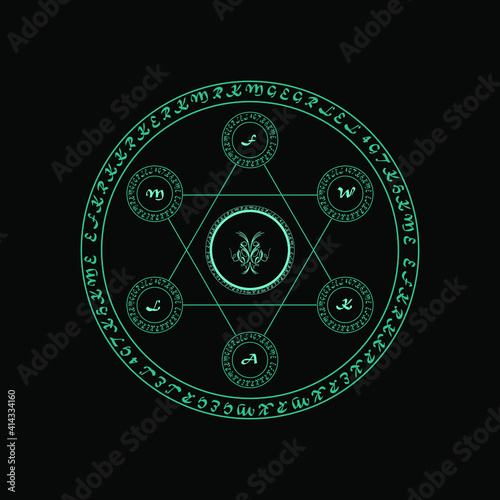 Magic Ring, Magic Spell Ring Sparkle, Spell Circle, Superpowers. On Dark Background, Vector Illustration.