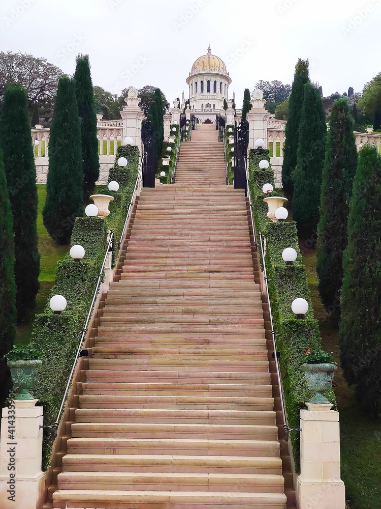 stairs in the Bahai Garden, Haifa. Israel.